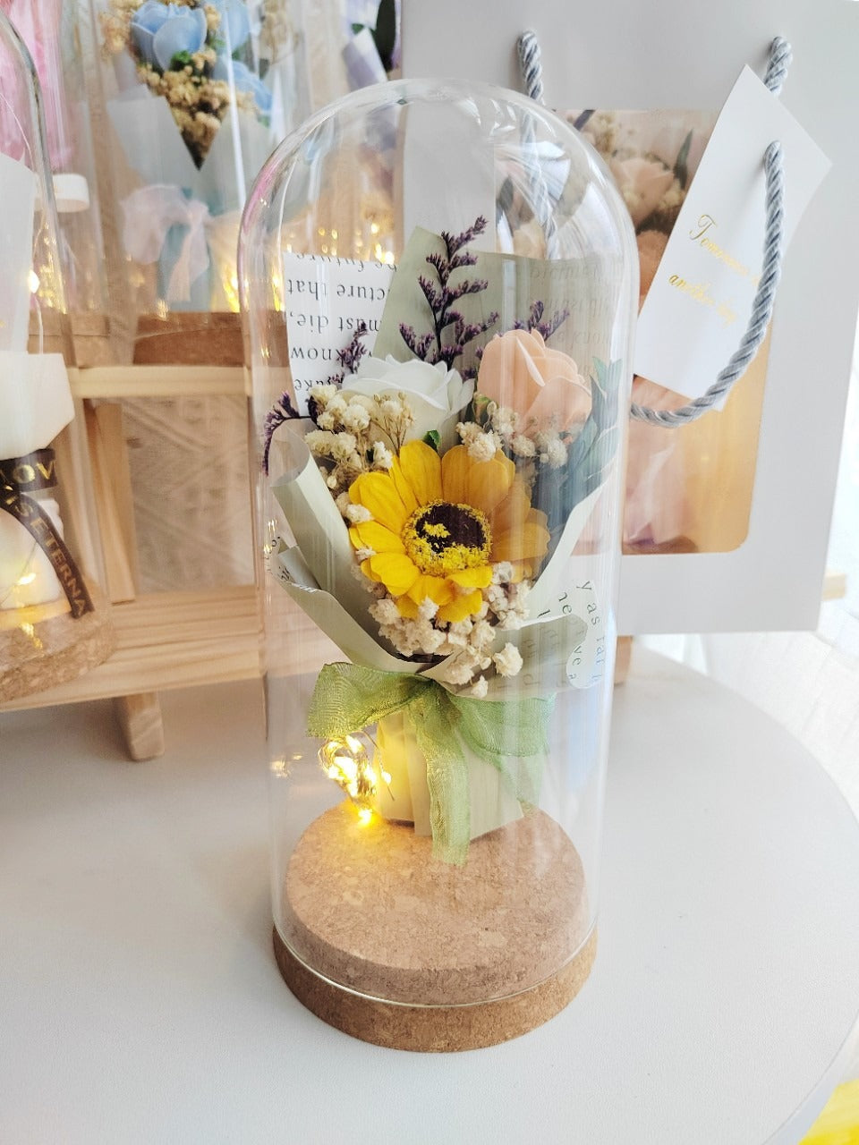 LED Floral Bouquet in Glass Dome – Timeless Beauty & Perfect Gift