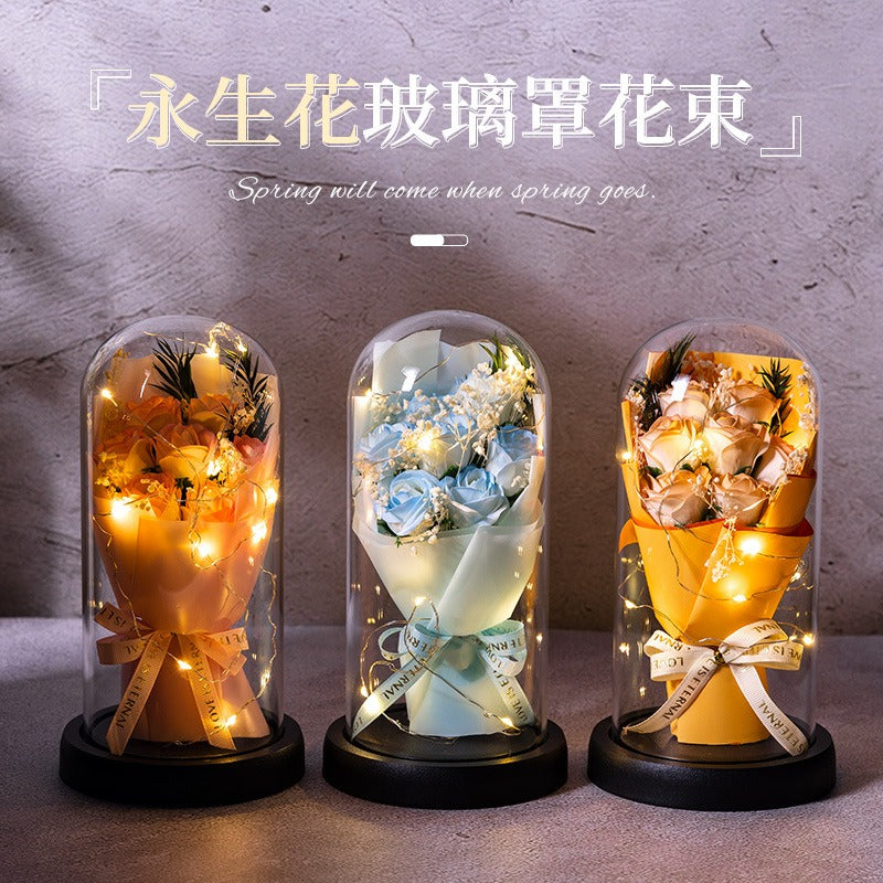 Forever LED Rose Bouquet in Acrylic Dome โ Perfect Romantic Gift & Decor