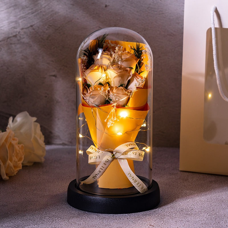 Forever LED Rose Bouquet in Acrylic Dome โ Perfect Romantic Gift & Decor