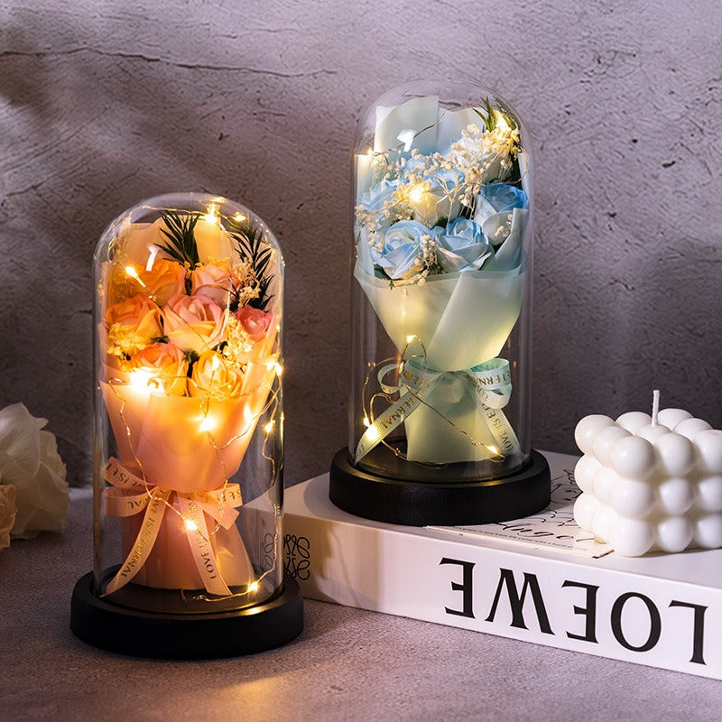 Forever LED Rose Bouquet in Acrylic Dome โ Perfect Romantic Gift & Decor