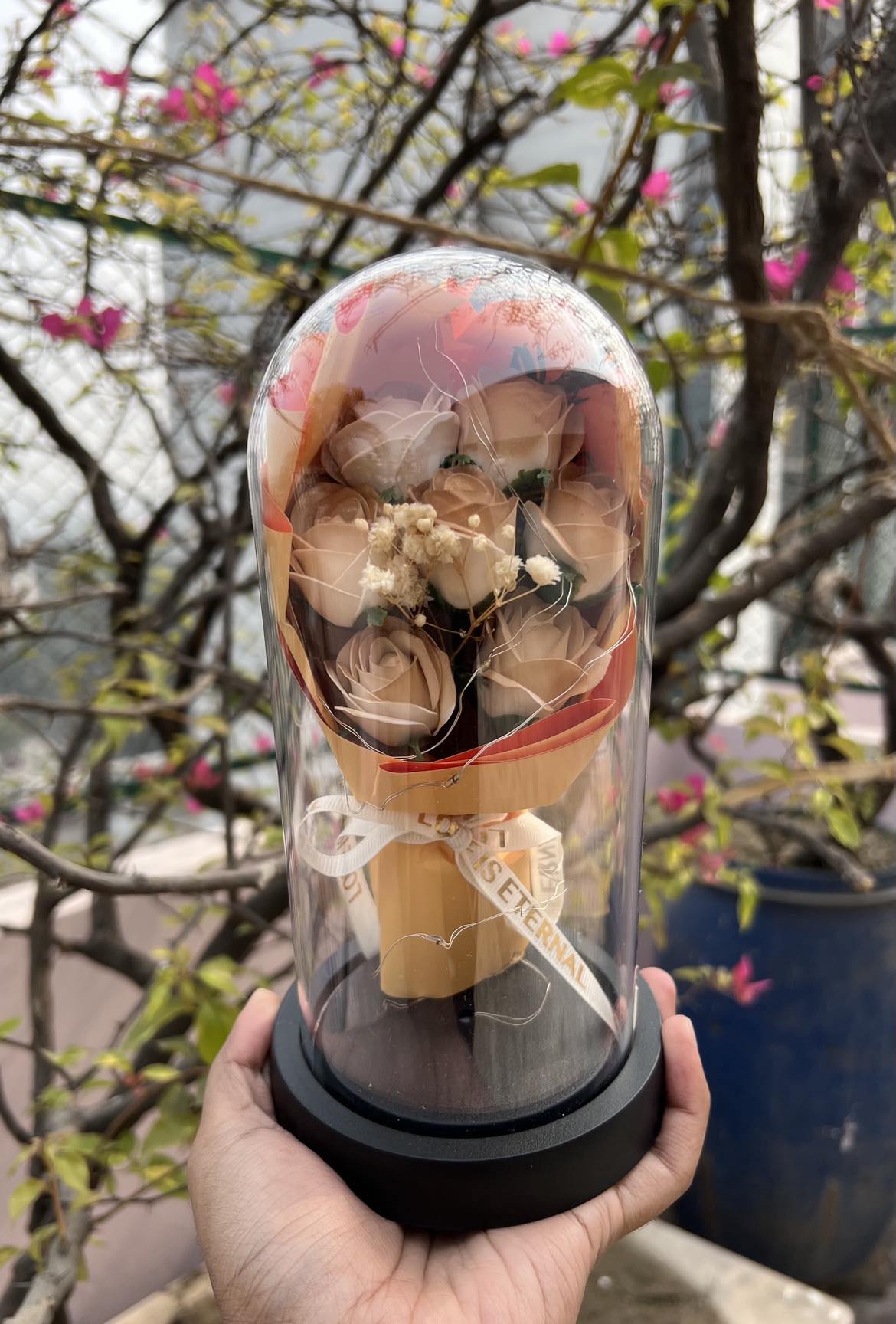 Forever LED Rose Bouquet in Acrylic Dome โ Perfect Romantic Gift & Decor