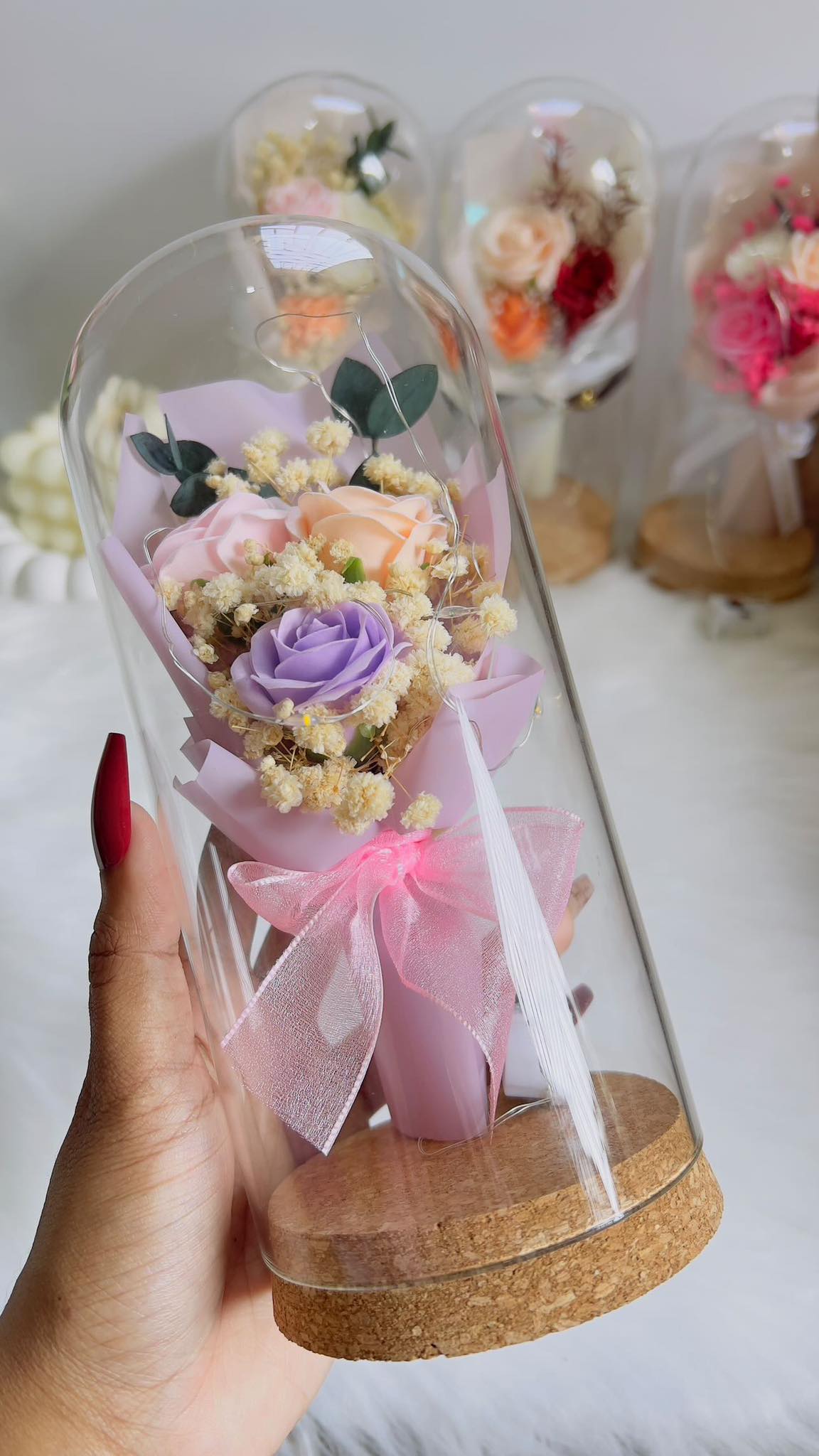 LED Floral Bouquet in Glass Dome – Timeless Beauty & Perfect Gift