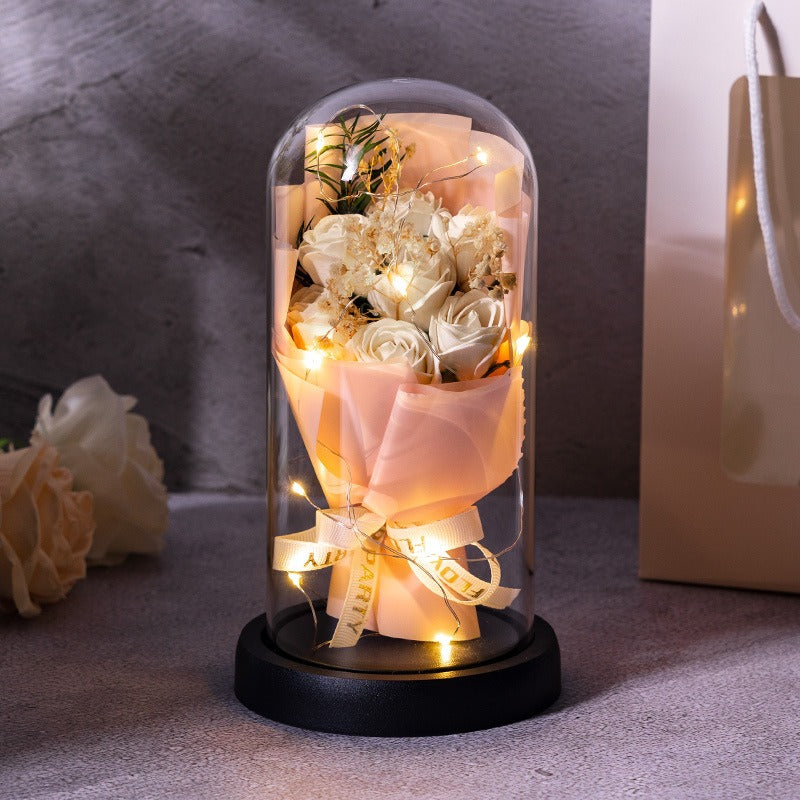 Forever LED Rose Bouquet in Acrylic Dome โ Perfect Romantic Gift & Decor